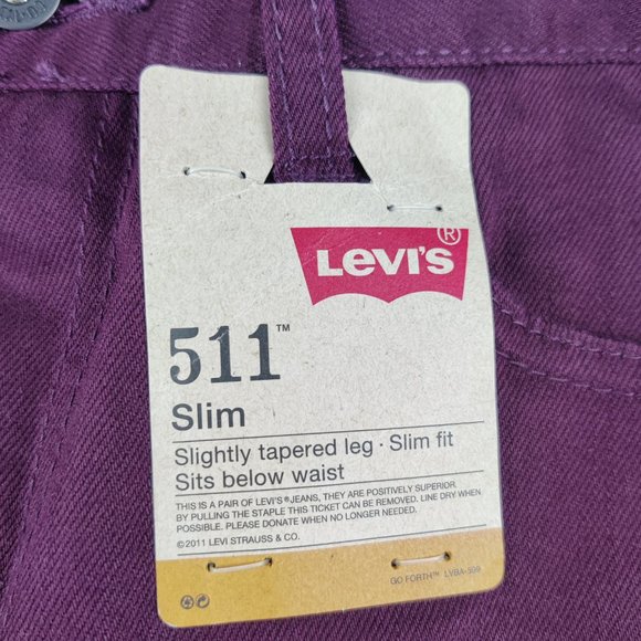 NWT Levi's 511 Slim Fit Dark Purple Jeans Tapered Leg - Picture 4 of 8